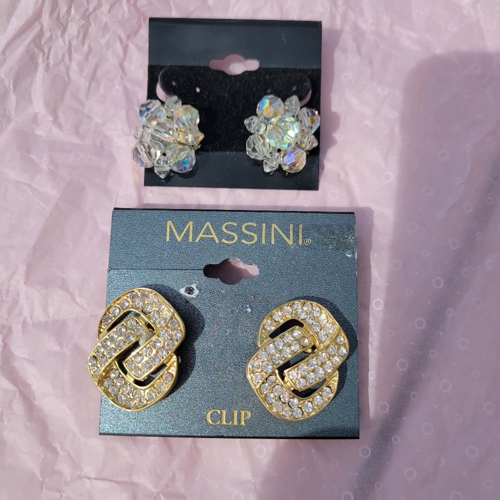 Clip-On Earrings ~ Vintage - Now ~ MCM Beaded Crystal & Current Rhinestone ~ 2pr - Picture 2 of 14